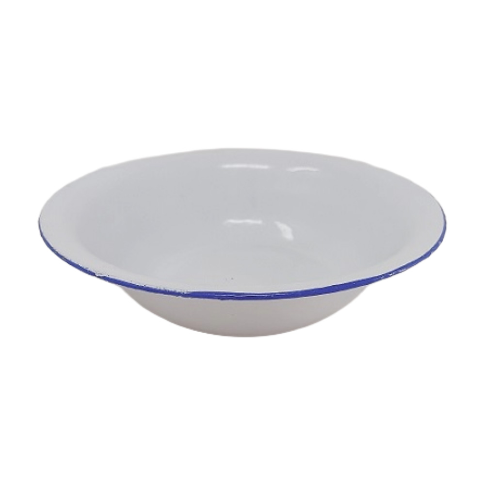 Bowl enlozado blanco con borde azul 26cm