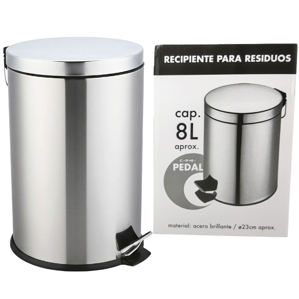 Recipiente redondo para residuos de acero, con pedal 8L