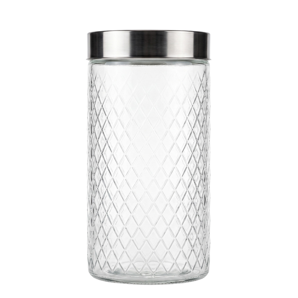 Tarro de vidrio/rombos- tapa color plata -ORLEANS-cap 1750cc