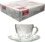 Set x6 tazas+platos vidrio labrado MILA 220cc