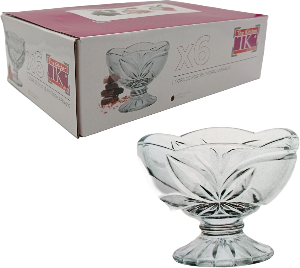 Set x6 copas de helado de vidrio labrado con pie 170ml