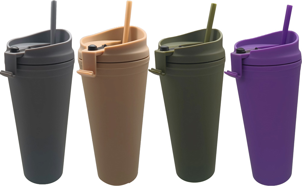 Vaso doble pared con tapa y sorbete 700cc. 4col