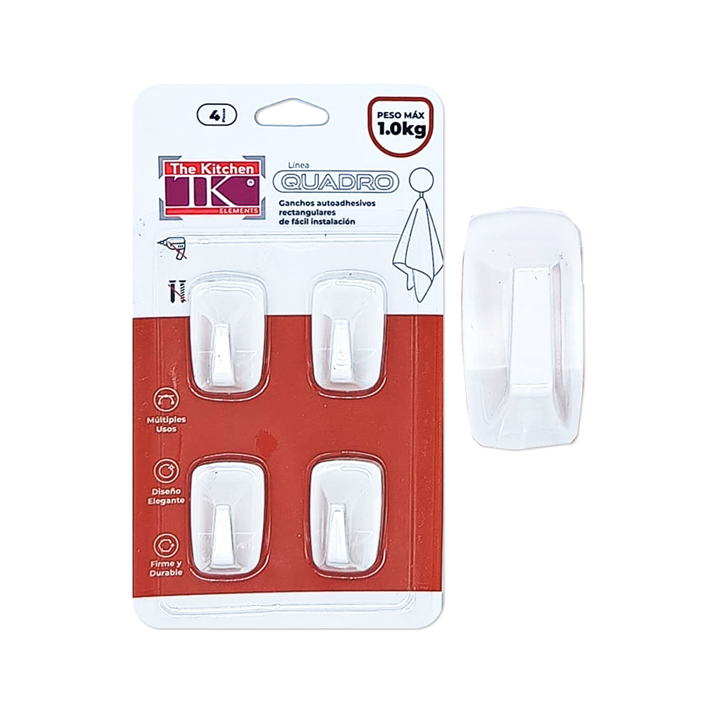 Set x4 ganchos adhesivos rectangulares