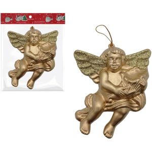 Ángel dorado c/purp en alas 10cm aprox