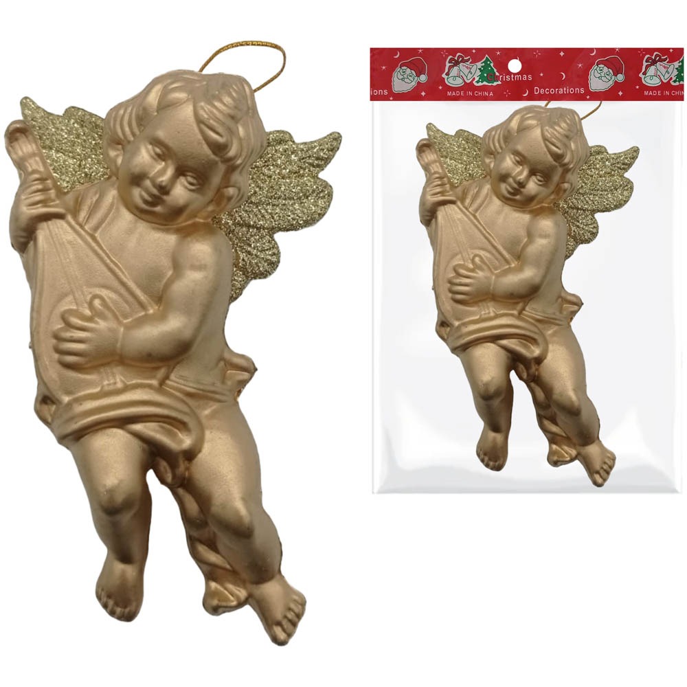 Ángel dorado con purp en alas 13,5cm
