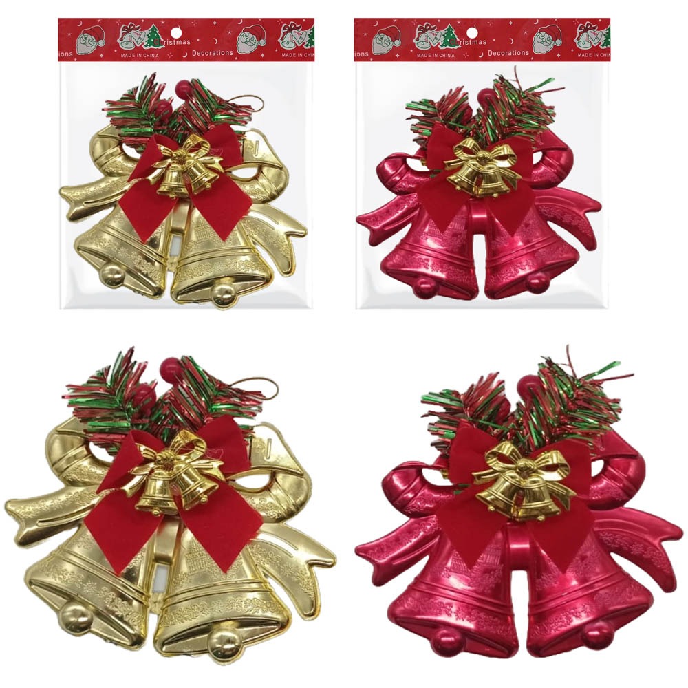 Colgante campanas dobles+moño+aplique 12x10cm -ro y do