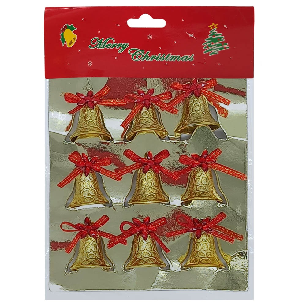 Set x9 campanas con moño y aplique 2,7cm cada uno