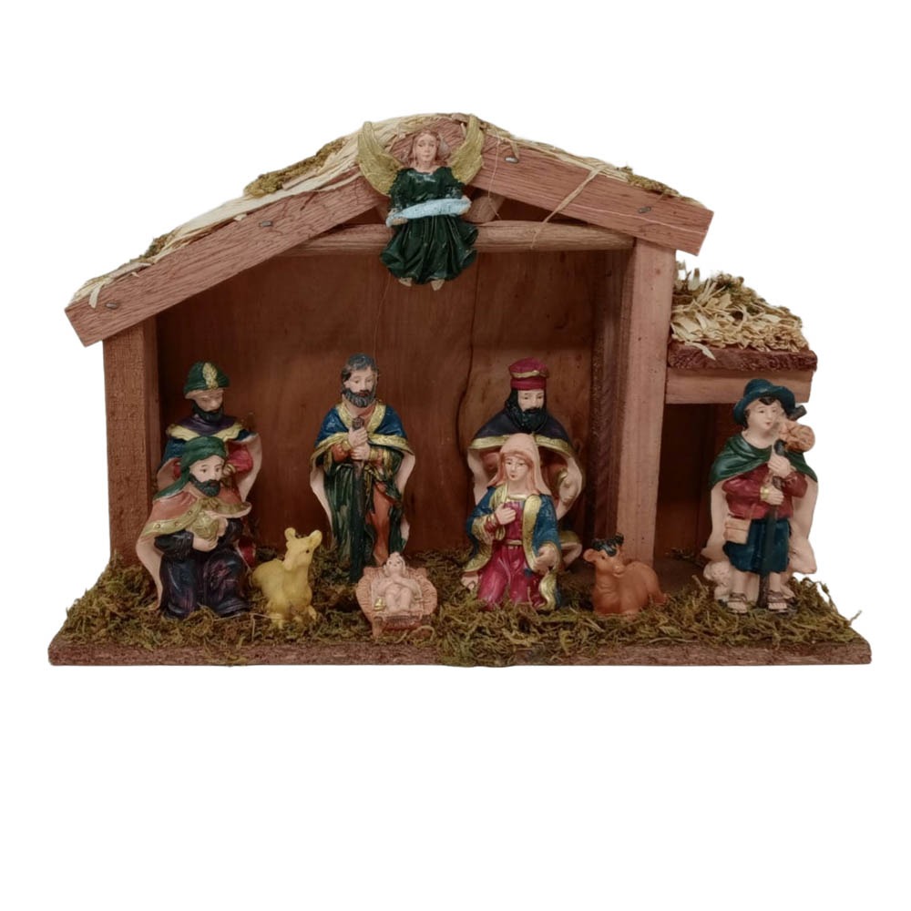 Pesebre x10 figuras + casita- 30x12x10cm