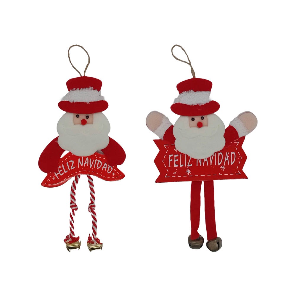 Colgante noel con cartel Feliz Nav+cascabeles 14x26cm