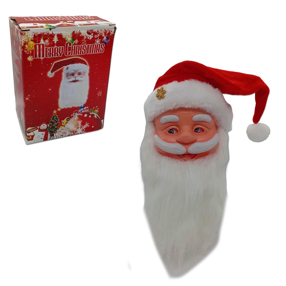Cara de noel con barba, mueve los ojos, con música, 45cm