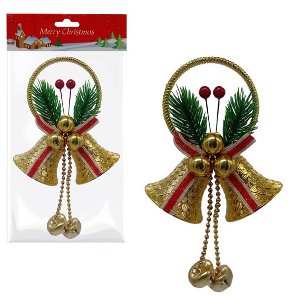 Colgante campana doble 6cm aprox+moño+verde+bolas - Imagen 1