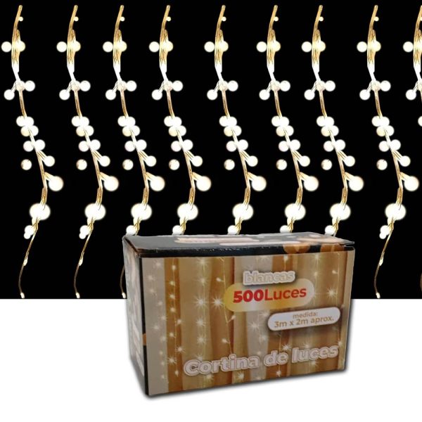 Cortina LED X500l blancas- 3x2mts aprox 8F - Cable Transp. - Imagen 1