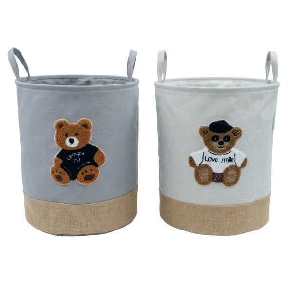 304092-1.jpg Cesto lona+yute 2 manijas-surt bl y gris D39*45/D35cm aprox - Imagen 1
