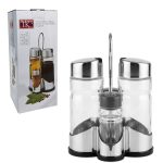 Set x4 condimenteros de vidrio con tapa metálica en rack - Imagen 3
