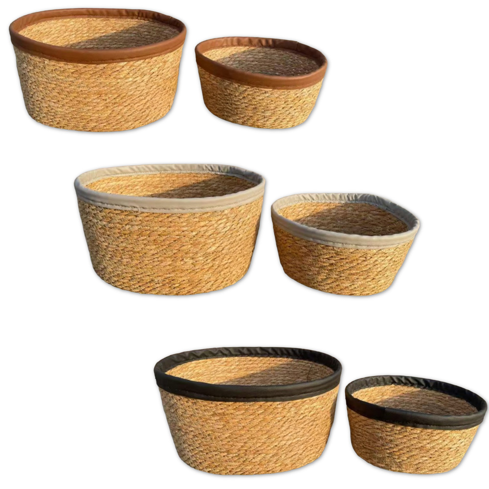Set x2 Cestos oval c borde cuerina 36X29X18CM y 26x23x13cm