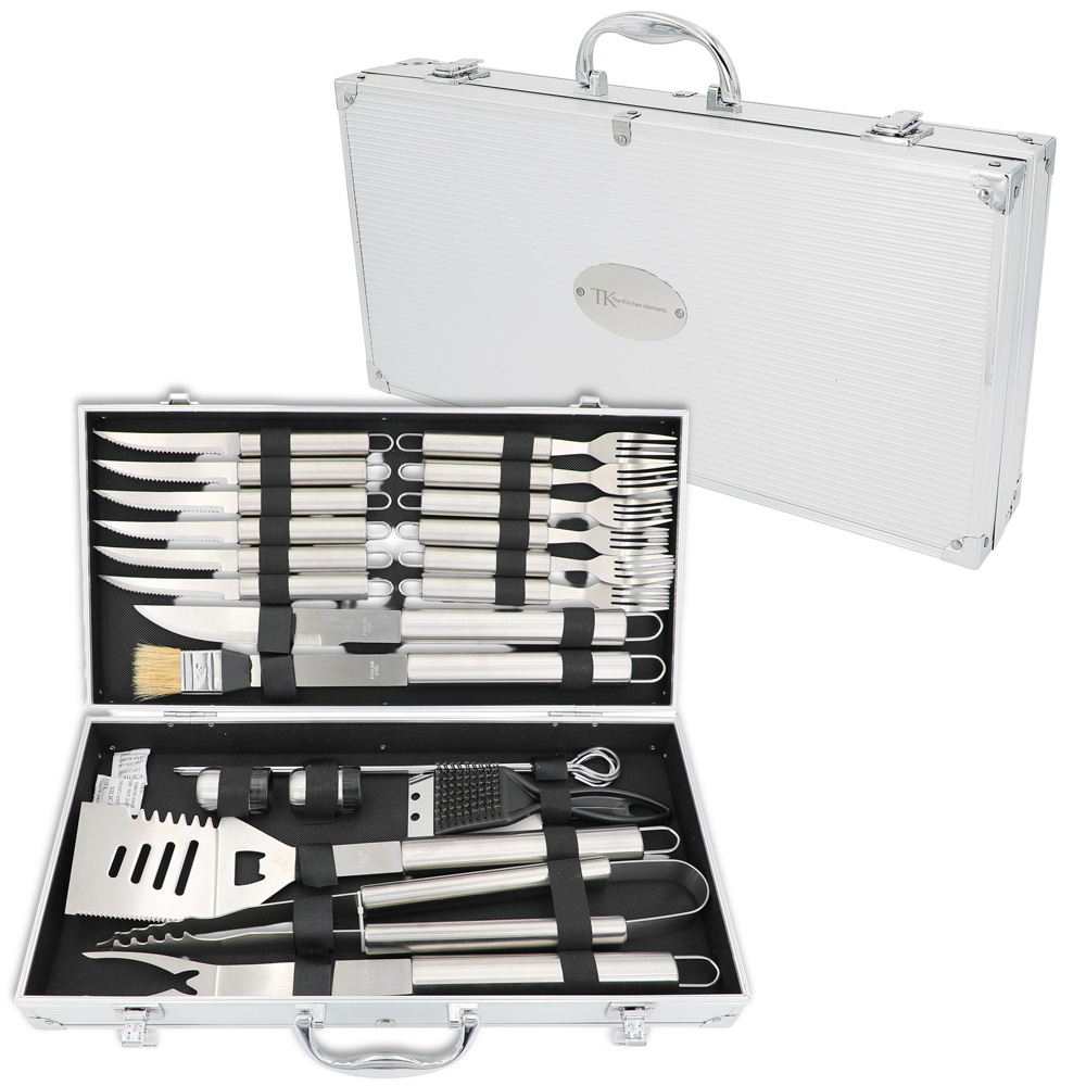 Set de asado 25 piezas de acero inoxidable-1 maletin+24ut