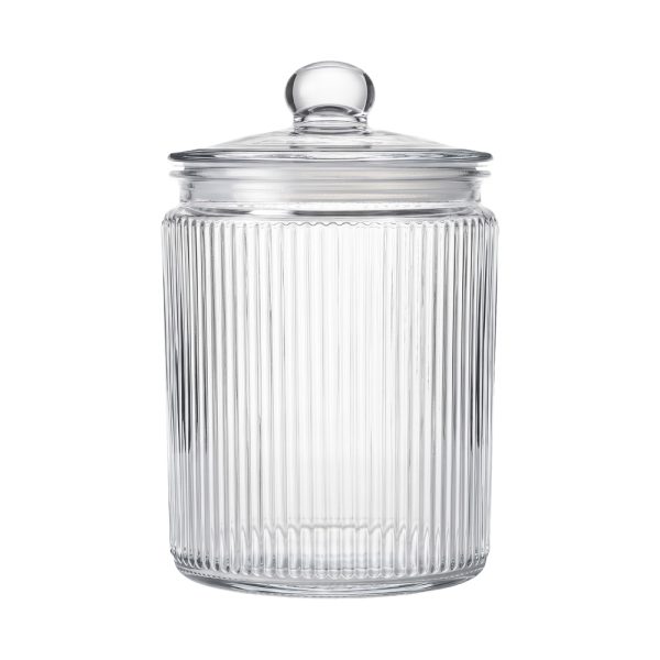 304847-1.jpg Frasco vidrio c/tapa vidrio pompon-diseño lineas vert 1900ml - Imagen 1