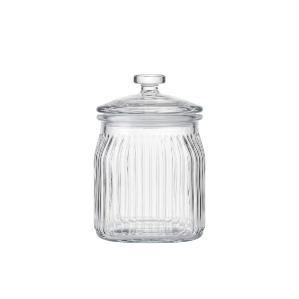304855-1.jpg Frasco vidrio c/tapa vidrio pompon-diseño lineas vert 660ml - Imagen 1