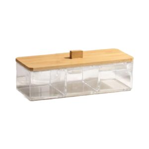 Organizador plás de 3 divisiones + tapa de bambú, 24x10x8cm
