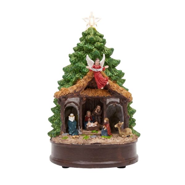 Árbol pesebre 8 fig giran+fijas y luz USB+pila 15x15x25cm - Imagen 1